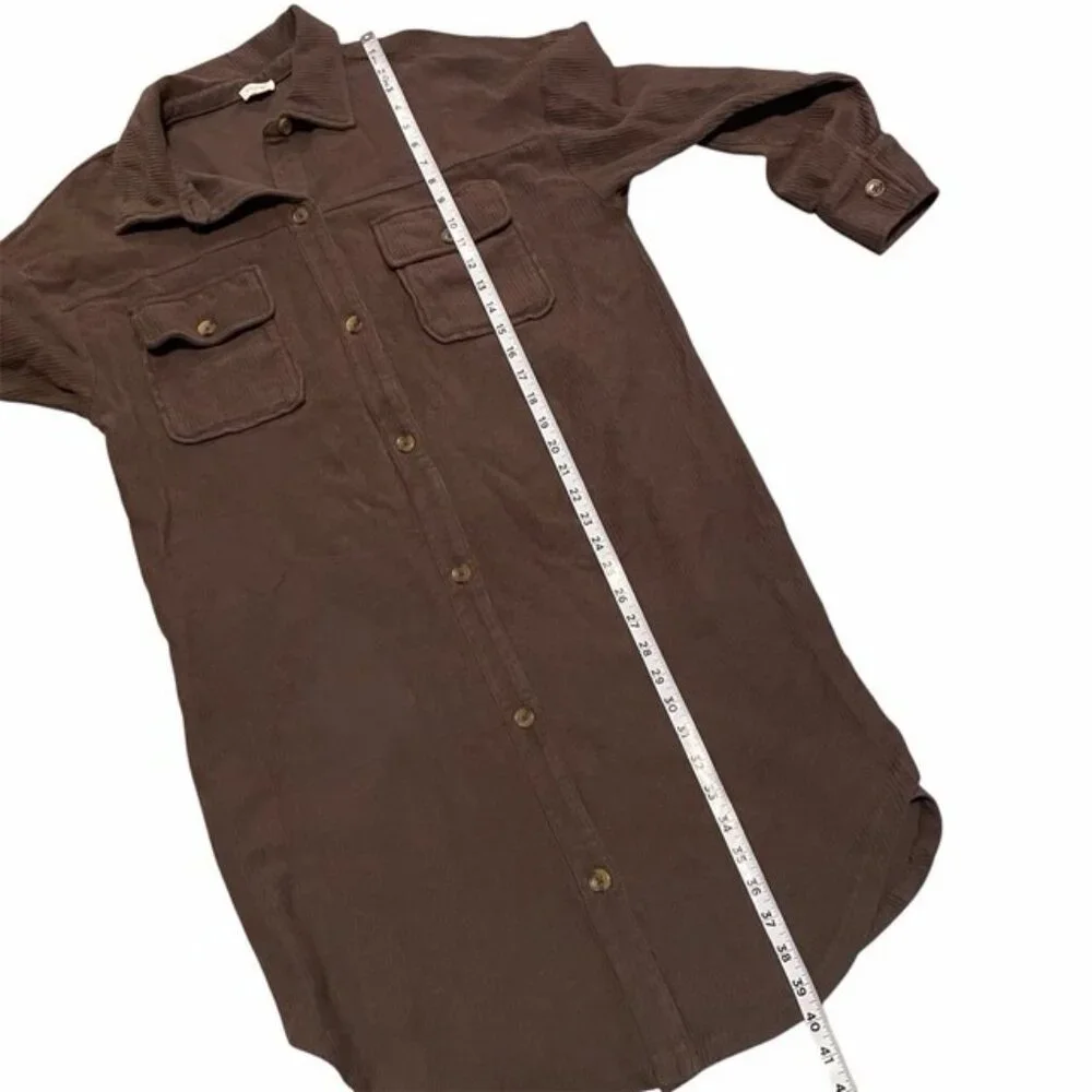 Anthropologie Pilcro Button Front Long Sleeve Shirt Dress Brown Medium